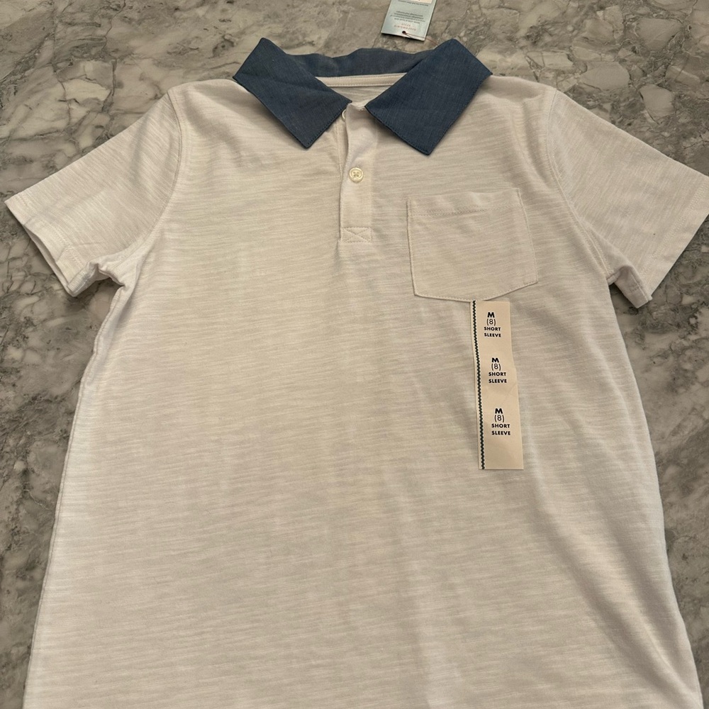 Kids' White Polo Shirt with Blue Collar